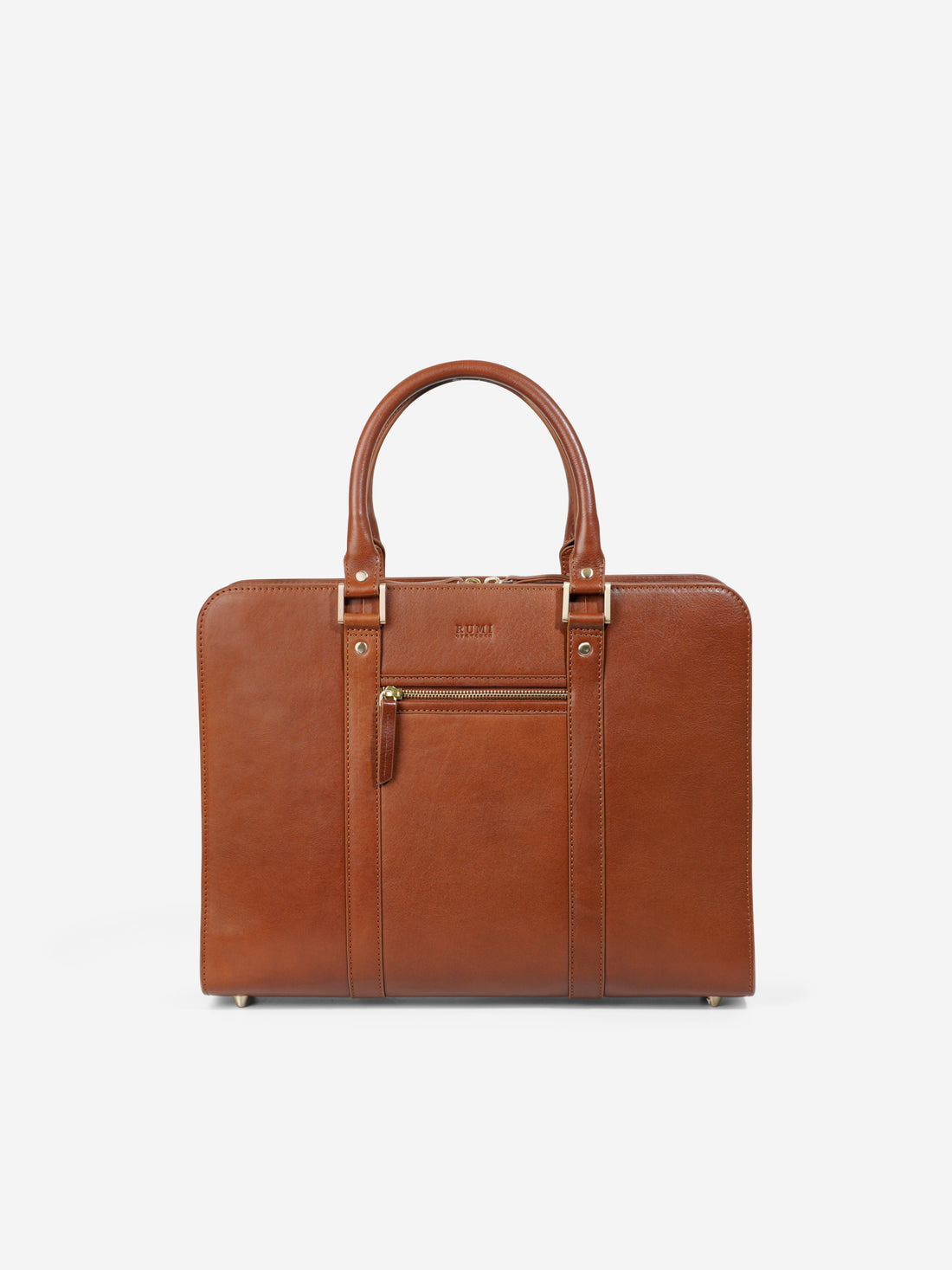 Harrison Läder Portfölj & Datorväska i Cognac från RUMI OF SWEDEN – Frontvy med elegant design och robust handtag 
